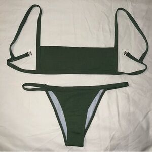 Zaful Swim - Ribbed Hook String Bikini Set - Forest Green M (US 6)